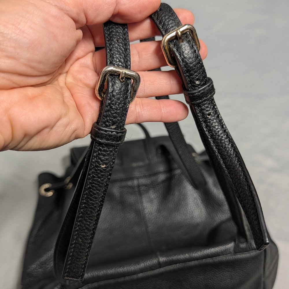 Kate Spade Black Leather Drawstring Backpack - Picture 14 of 16